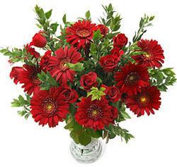 5 adet kirmizi gül 5 adet gerbera aranjmani  Şanlıurfa online çiçekçi , çiçek siparişi 