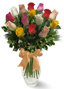15 adet vazoda renkli gül  Şanlıurfa çiçek gönderme sitemiz güvenlidir 