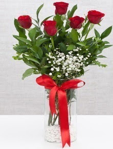 cam vazo içerisinde 5 adet kırmızı gül  Şanlıurfa ucuz çiçek gönder 
