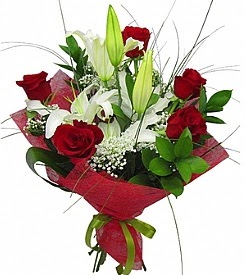 1 dal kazablanka 5 kırmızı gül buketi  Şanlıurfa online çiçek gönderme sipariş 